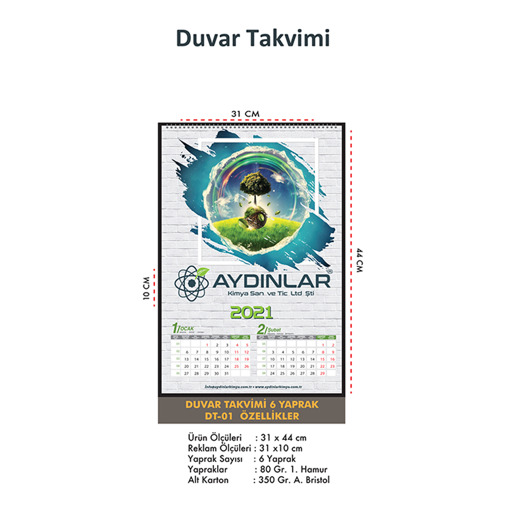 DT-01 Duvar Takvimi 6 Yaprak