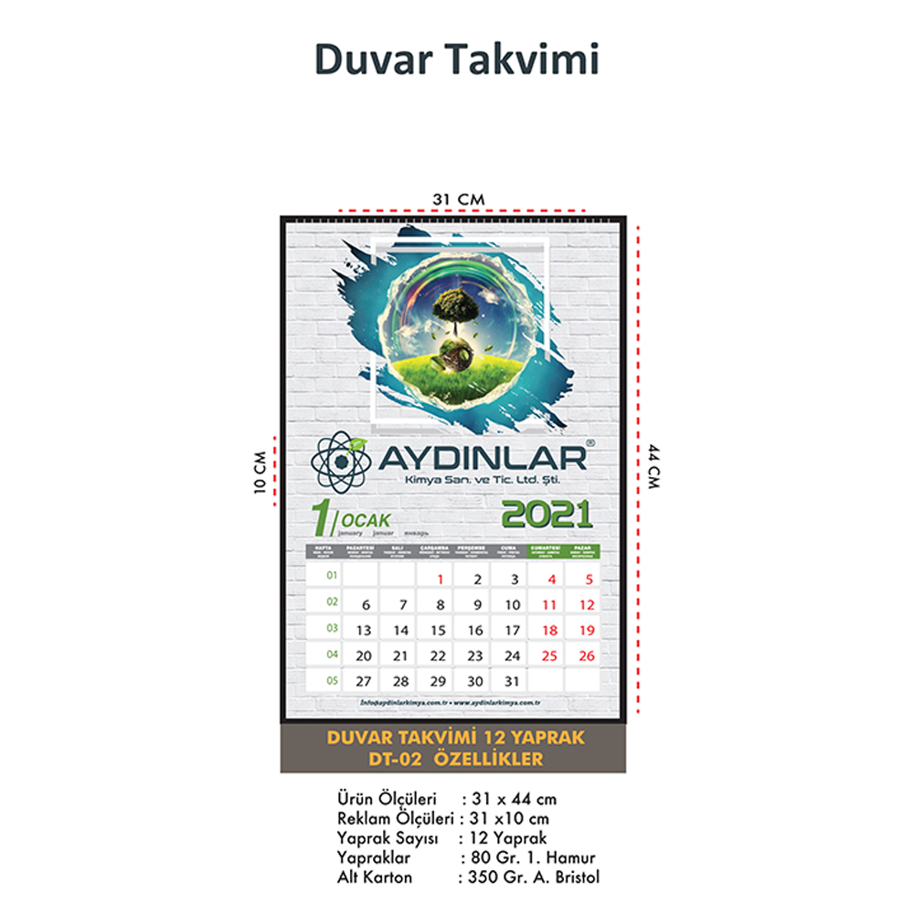 DT-02 Duvar Takvimi 12 Yaprak