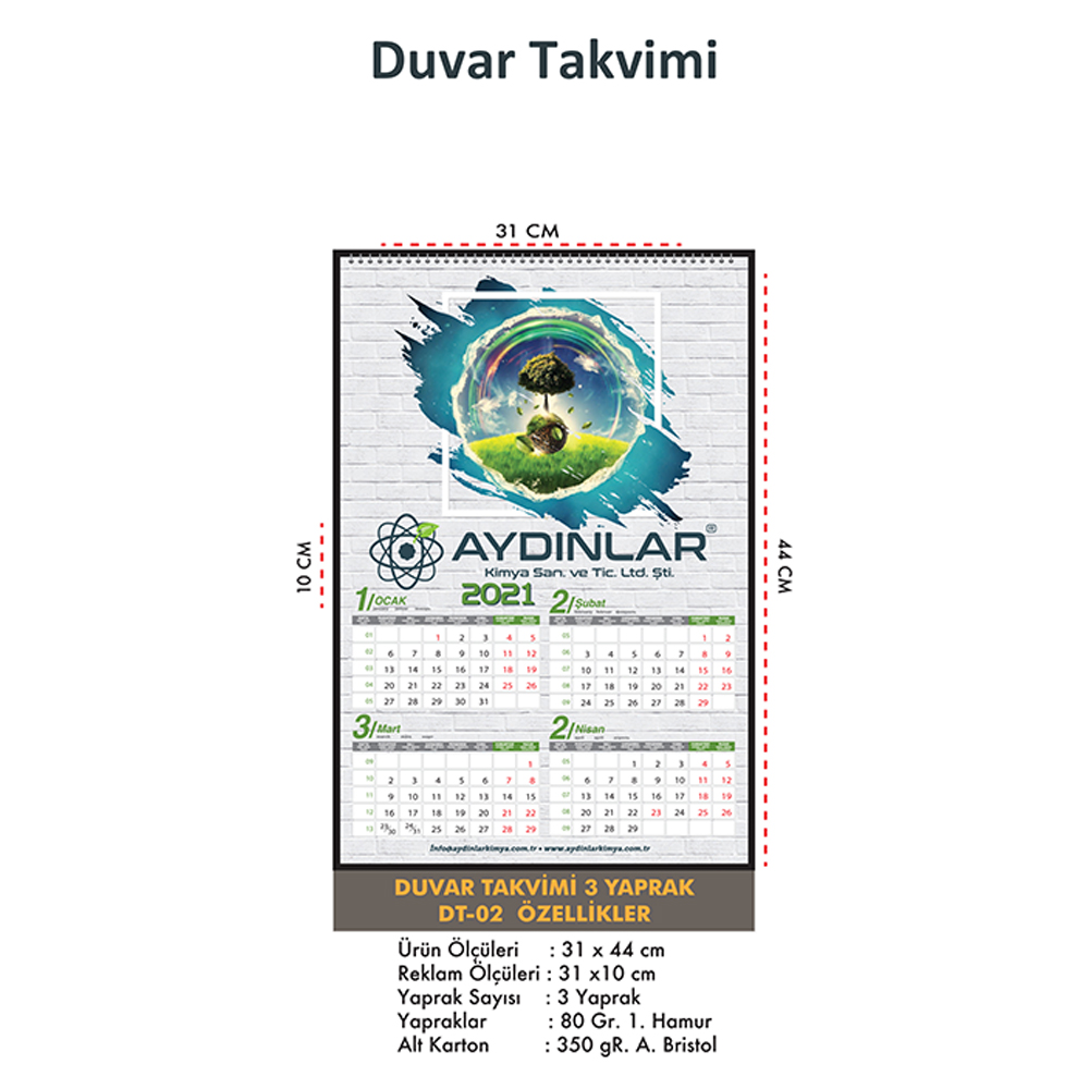 DT-03 Duvar Takvimi 3 Yaprak