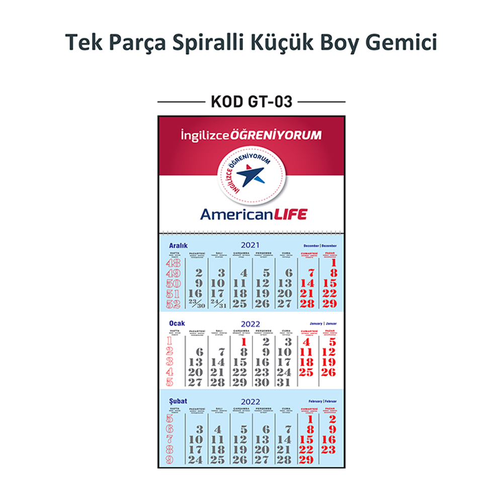 GT-03 Tek Parça Spiralli Küçük Boy Gemici Takvim