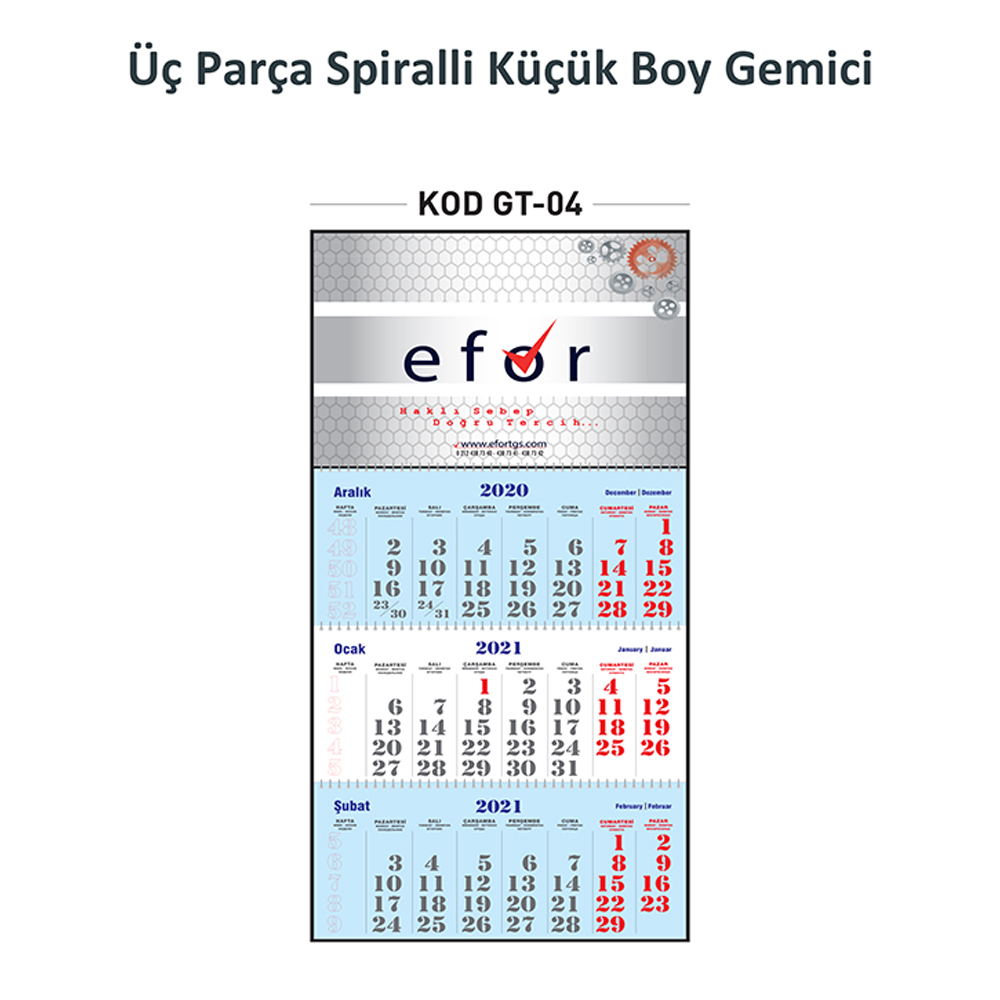 GT-04 Üç Parça Spiralli Küçük Boy Gemici Takvim