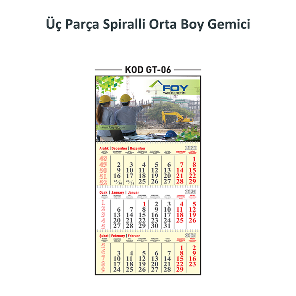 GT-06 Üç Parça Spiralli Orta Boy Gemici Takvim