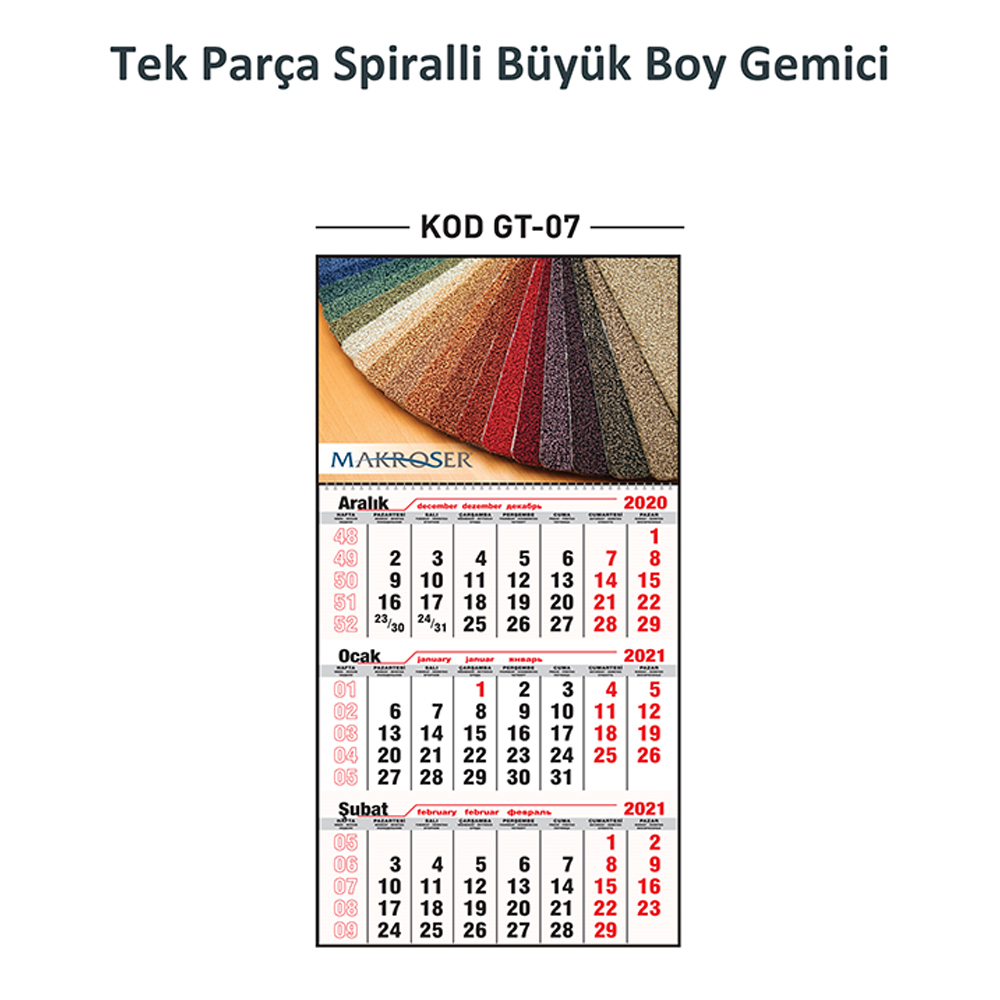 GT-07 Tek Parça Spiralli Büyük Boy Gemici Takvim