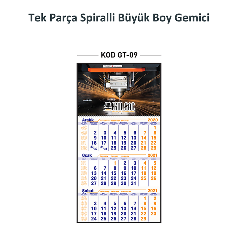 GT-09 Tek Parça Spiralli Büyük Boy Gemici Takvim