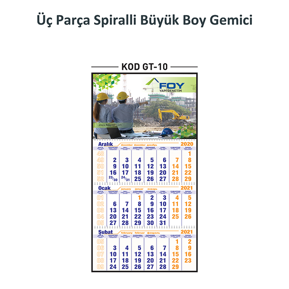 GT-10 Üç Parça Spiralli Büyük Boy Gemici Takvim
