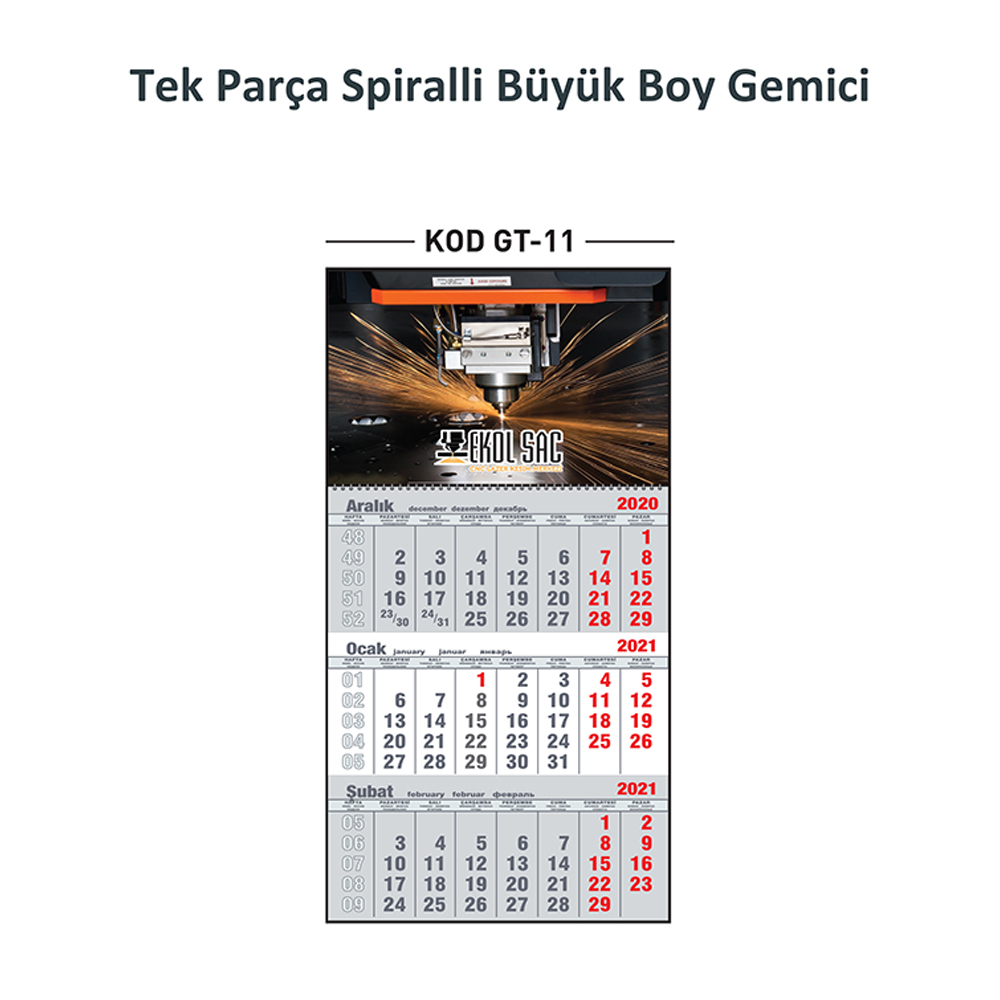 GT-11 Tek Parça Spiralli Büyük Boy Gemici Takvim