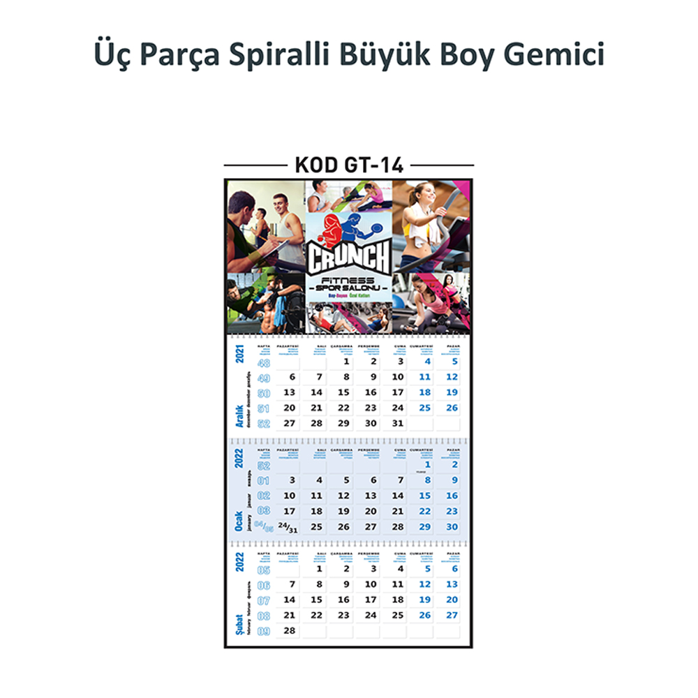 GT-14 Üç Parça Spiralli Büyük Boy Gemici Takvim