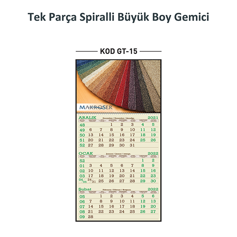 GT-15 Tek Parça Spiralli Büyük Boy Gemici Takvim