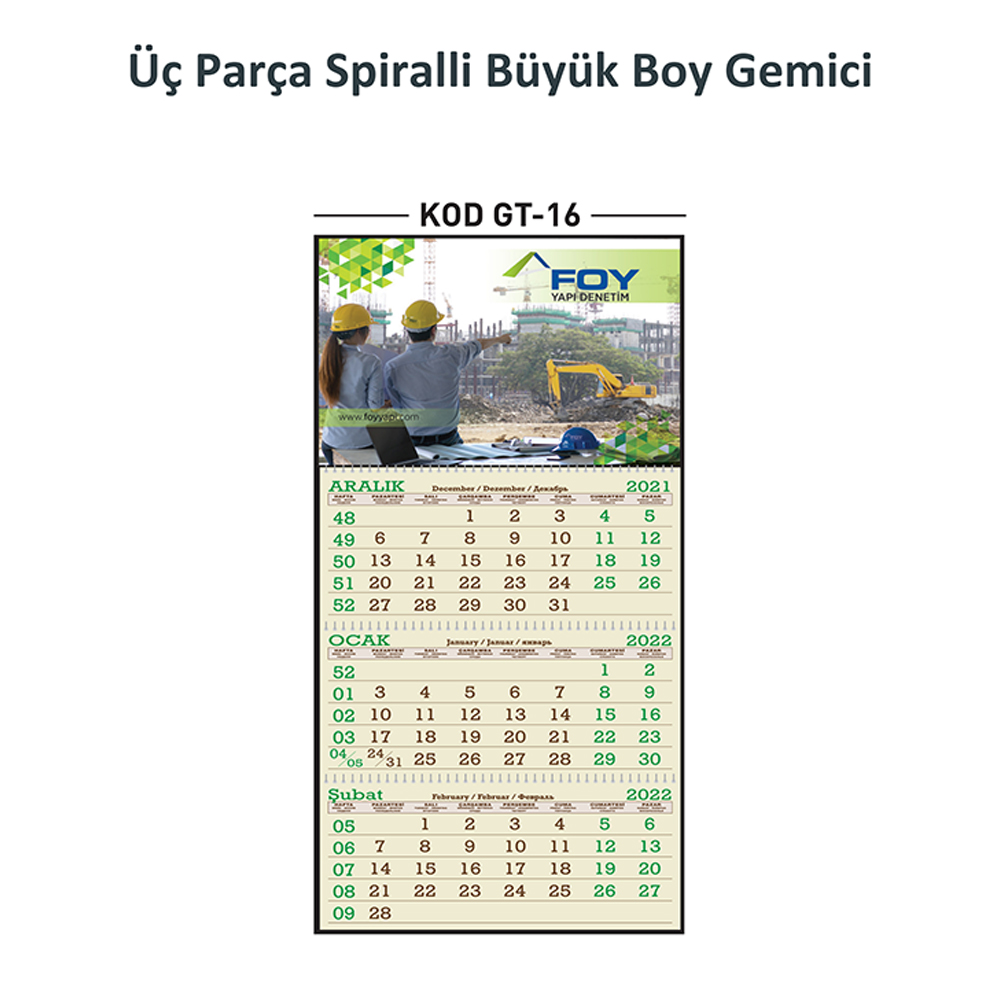 GT-16 Üç Parça Spiralli Büyük Boy Gemici Takvim